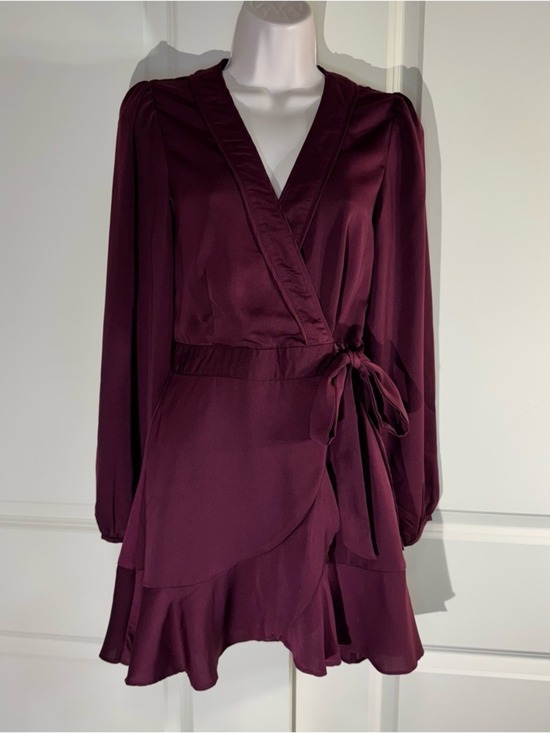 Lulus Dresses & Skirts - Lulu's Burgundy Red Faux Wrap Long Sleeve Dress XS